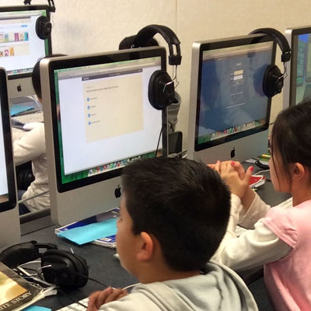 Students use our computer lab to finish up some Accelerated Reading quizzes!
