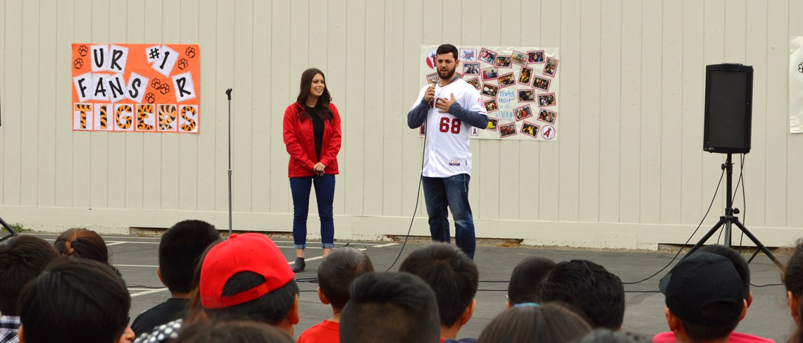 Newhope students enjoy a visit from Angels Baseball pitcher Cam Bredosian!